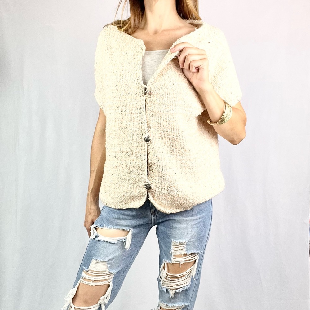 THE VILLAGE WEAVERY | 🧶Pale Pink Hand-Woven Wool Blend Short-Sleeved Sweater